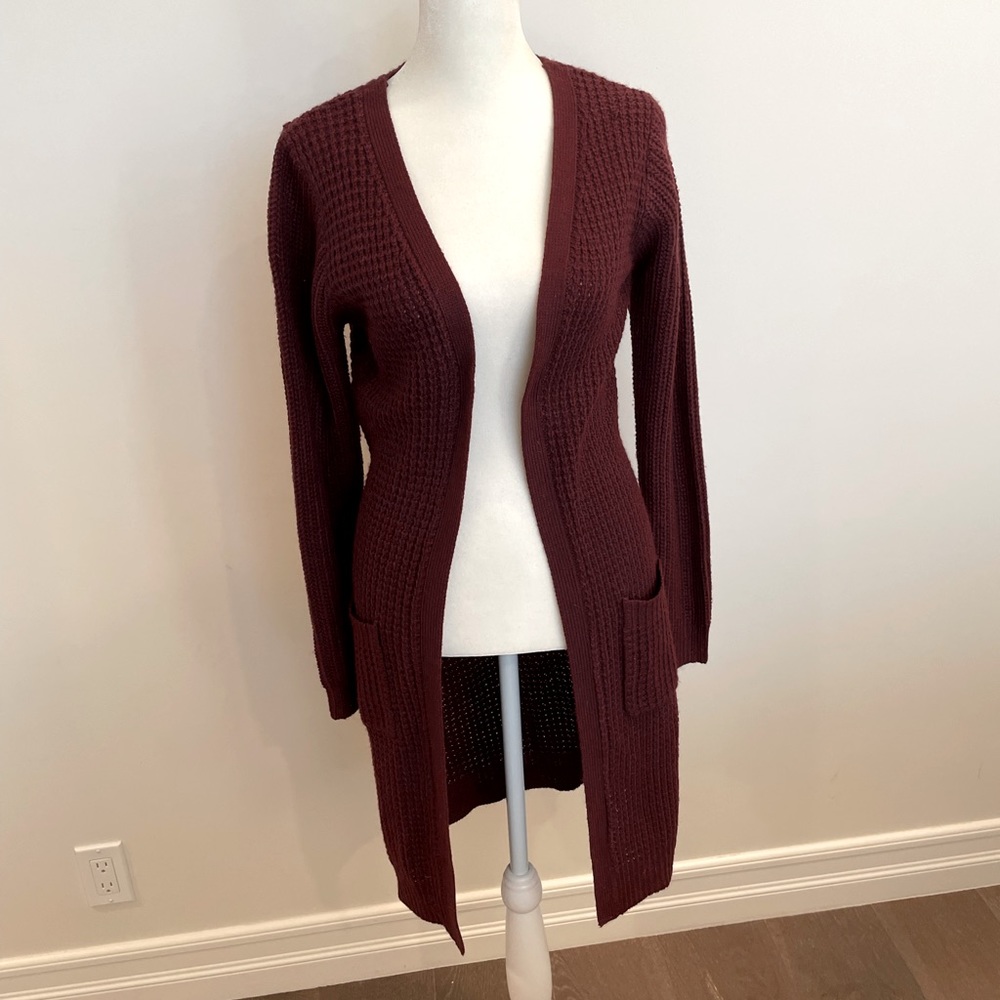 Comfy, Ambiance Apparel- long sweater, wine/burgundy color, size small!